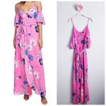 Rachel Rachel Roy Pink Floral Cold Shoulder Ruffle Maxi Dress Size 6 Photo 1
