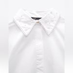 ZARA  pearl embellished collar detail cotton poplin white button front shirt Photo 11
