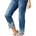 Desigual ‎ Boho Embroidered Crystal Embellished Straight Leg Jean US 4 New Photo 0