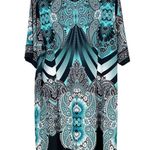 Studio One  Women's Teal Blue Black Boho Shift Dress Size 20W Sleeves NEW w Tags Photo 1