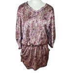 LONDON MILANO PARIS Paisley Silk Blend V Neck Dolman Sleeve Smocked Waist Mini Purple Size 2 Photo 3