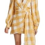 Acler Balloon Sleeve Sutherland Canary Check‎ Wrap Mini Dress Yellow US 10 $395 Photo 0