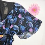 City Chic Wrap Vine Mini Flutter Sleeve Belted Dress: Black Waterlily Vine Photo 7