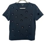 J.Crew Black Sequin Flower Embellished Short Sleeve T Shirt Womens Medium Photo 0