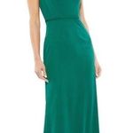Mac Duggal IEENA FOR  Beaded Cap Sleeve Bateau Column Dress In Emerald Green Photo 0