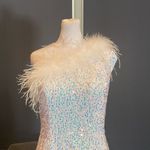 White Short Feather Sequin One Shoulder Prom Party Dress CorsetBack Size 12 NWOT Photo 1