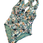 Sea Angel  Sage Green FLORAL Plunge‎ Neck Cross Back SWIMSUIT Medium 8 Photo 0