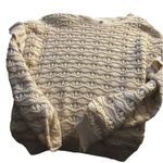 Blu Pepper  Sweater Crew Neck Open Knit Ruffle Beige Pink, Size Medium Photo 7