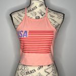 Isaac Morris (XS) USA Flag Graphic Crop Top Halter Neck Tie Sleeveless Tank Red Photo 9