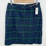 L.L. Bean Plaid Faux Wrap Mini Skirt Womens 8 NWT Academia Preppy Coquette Blue Photo 0