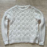 Soft Surroundings  White Silver Thread Cable Knit Long Sleeve Sweater‎ Size L Photo 0