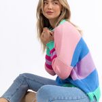 Pink Lily Multicolor Striped Oversized Knit Sweater Photo 1