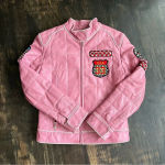 Marcia Collection Cafe Racer Pink Black Leather Women's Motorcycle Jacket Small Photo 0