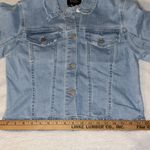 Risen | LIGHT WASHED DISTRESSED JEAN JACKET | WOMENS SIZE LARGE | BUBBLE SLEEVE Photo 13