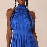 Lulus NWT  Seriously Stunning Royal Blue Satin Pleated Backless Romper sz Small Photo 0