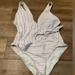 No Boundaries White w red and blue stripes, one piece swimsuit Photo 1