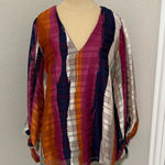 Adrienne  Vibrant Striped V-Neck Blouse Photo 0
