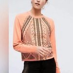 Anthropologie Akemi + Kin Peach Embroidered Bohemian Crew Neck Sweatshirt S Photo 0