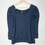 Free People  Navy Blue Long Sleeve Puff Shoulder Top Photo 1