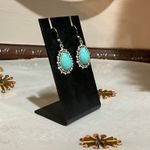 Turquoise stone dangle earrings with silver accents Blue Photo 3