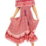 Nightcap  Clothing Samba Gown Sunrise Print Red Pink Smocked Waist Tassel Size 2 Photo 1