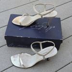 Metaphor  Sienna Heel Open Toe Heels Strappy Silver Metallic Snake Print Sandals Photo 0