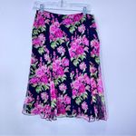 Max Mara Vintage 90s Silk Tulip Pink and Black Floral Flowy Midi Skirt Size 8 Photo 2