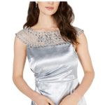 Adrianna Papell  NWT Icy Mint Pleated Satin Gown Size 12 Beaded Neck Formal Dress Photo 1