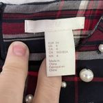 H&M ‎ cotton plaid Pleated BLOUSE with pearls SIZE 4, zipper back and sleeves Photo 2