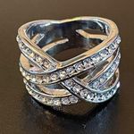 Double criss cross Austrian crystal silver ring size 6 Photo 0