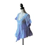 ZARA  Blue Crochet Embroidered Flutter Sleeve Blouse XS | Sheer Boho Peasant Photo 2