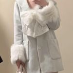 Japanese Kawaii Gyaru Fuzzy Pastel Blue Winter Fur Buttoned Blazer Jacket Coat Size XS Photo 3