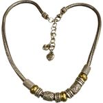 Brighton Two-Tone Collar Necklace Silver Gold Beads w/ Heart Charms 16" Photo 0