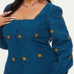 Cider Blue Floral Embroidered Corduroy Dress Photo 0