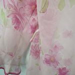 Oscar de la Renta  Size‎ Large Long Sleeve Robe Pink Floral Print Semi Sheer Photo 3