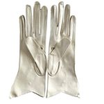 Vintage Ivory Cream Leather Gloves Sz 6.5 Rope Detail on Top, Original Sleeve Photo 2