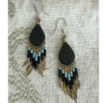 Dream Catcher Dangle Earrings Turquoise Southwestern Beaded Fringe Drop Earrings Blue Photo 2