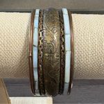 Vintage Mother of Pearl & Brass Bangle Bracelet Gold Photo 0