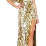Mac Duggal NWT 93540 size 8 Gold Sequin Gown One Shoulder maxi dress Photo 0
