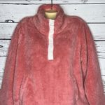J.Crew  Size L Rose Pink Faux Fur Henley Pullover Sweatshirt Jacket w/ Pockets Photo 2
