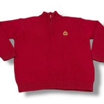 Ralph Lauren  Women’s Size L Red Crest Embroidered 1/4 Zip 100% Cotton Sweater Photo 0