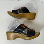 Alegria  Lite Women's Embroidered Leather Two Strap Wedge Sandals Sz 39 Black Red Photo 3