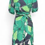 Banana Republic  100% Silk Wrap Dress Green Navy Botanical Print Women Size 10 Photo 0