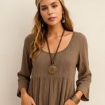 Gauze Brown front pockets Women's dress 100% Cotton Tan Size undefined Photo 12