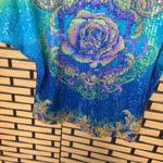 Bongo Blue Sequin Front Floral Top Size Small Photo 2