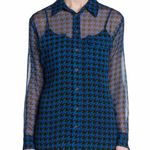 Equipment Femme Silk Blouse Sz XS Blue Houndstooth Long Sleeve Photo 6