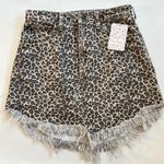 Free People NWT Cheetah Print Frayed Hem Denim Skirt Photo 3