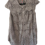 Johnny Was  Marietta Gray Eyelet Lace Flutter Sleeve Embroidered Tunic Top Size S Photo 0