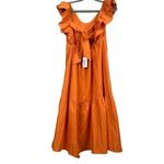 Cider NEW Boho Ruffled Sleeveless Tie Back Midi V Neck Tiered Dress M Orange #3116 Photo 12