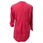 Saint Tropez West Pink 100% Linen Cuff Up Sleeves V-Neck Blouse Size Small Photo 3